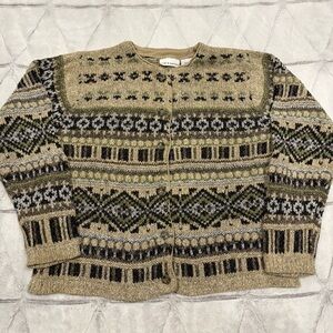 Vintage Fair Isle Cabincore Grandpa Grandma Neutral Cozy Oversized Cardigan M